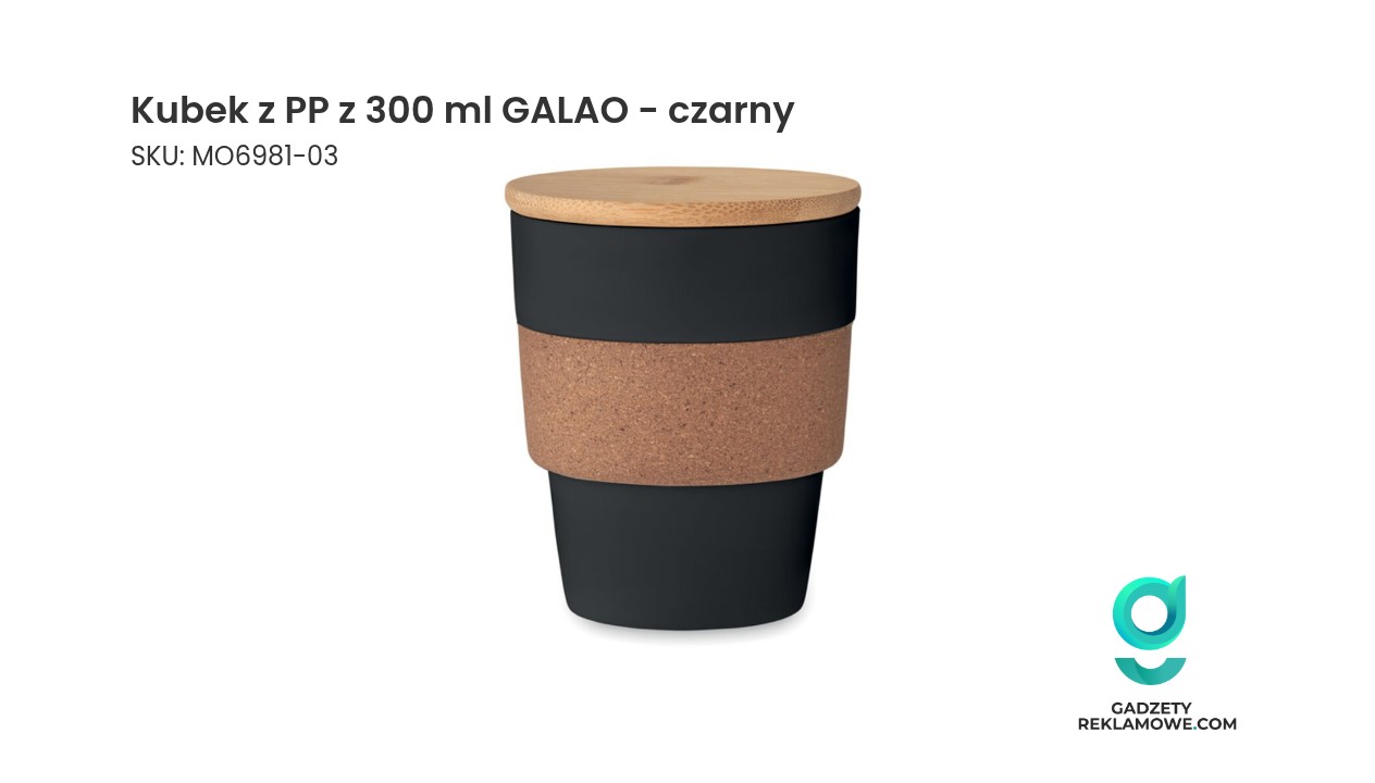 Czarny kubek GALAO o pojemności 300 ml wykonany z polipropylenu