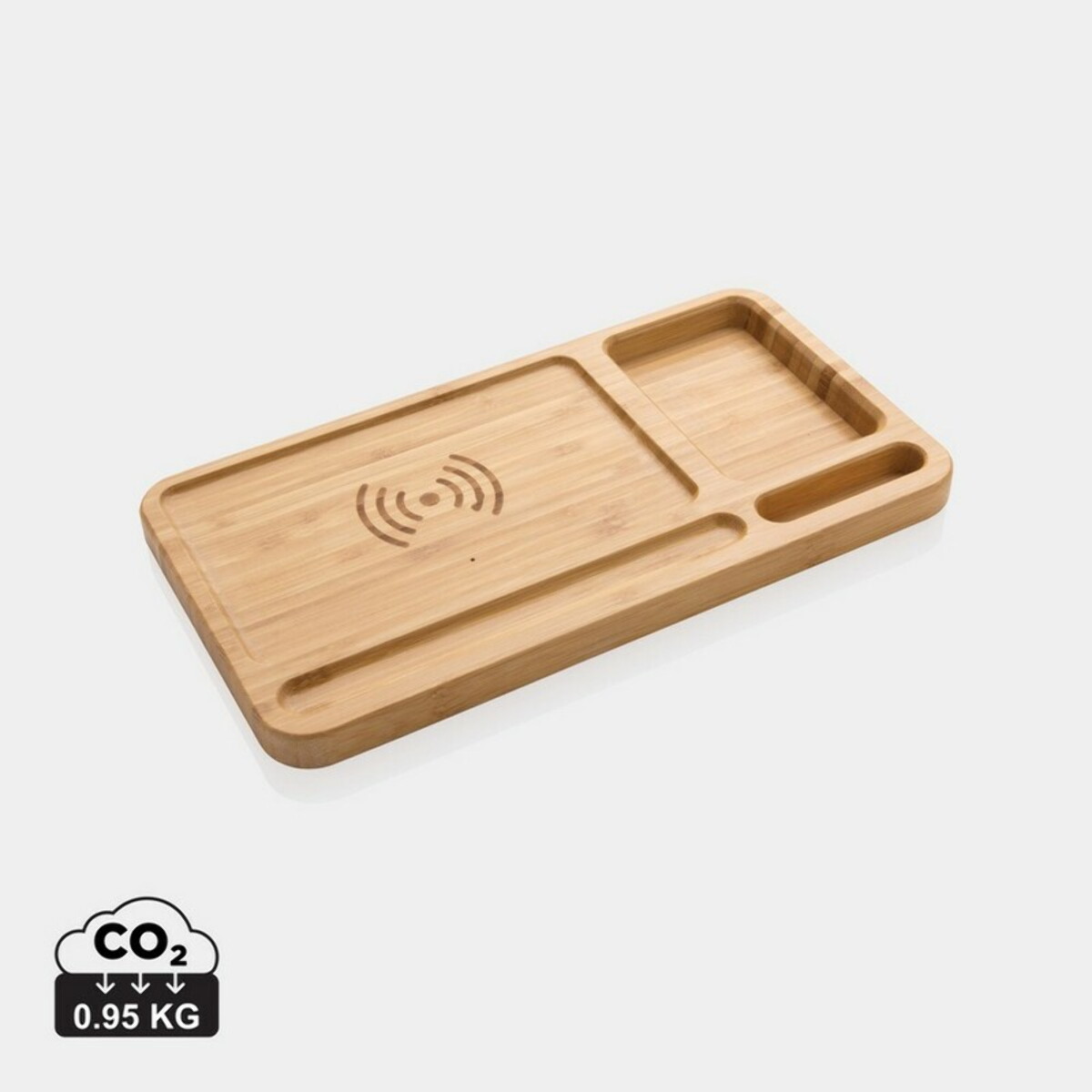 Bambusowa ładowarka bezprzewodowa 10W, organizer na biurko - brązowa P308.399_S_0