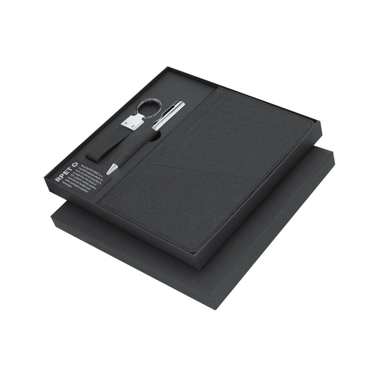 Zestaw upominkowy, brelok, notatnik ok. A5, długopis, pudełko podarunkowe - czarne VA355-03_AAA01