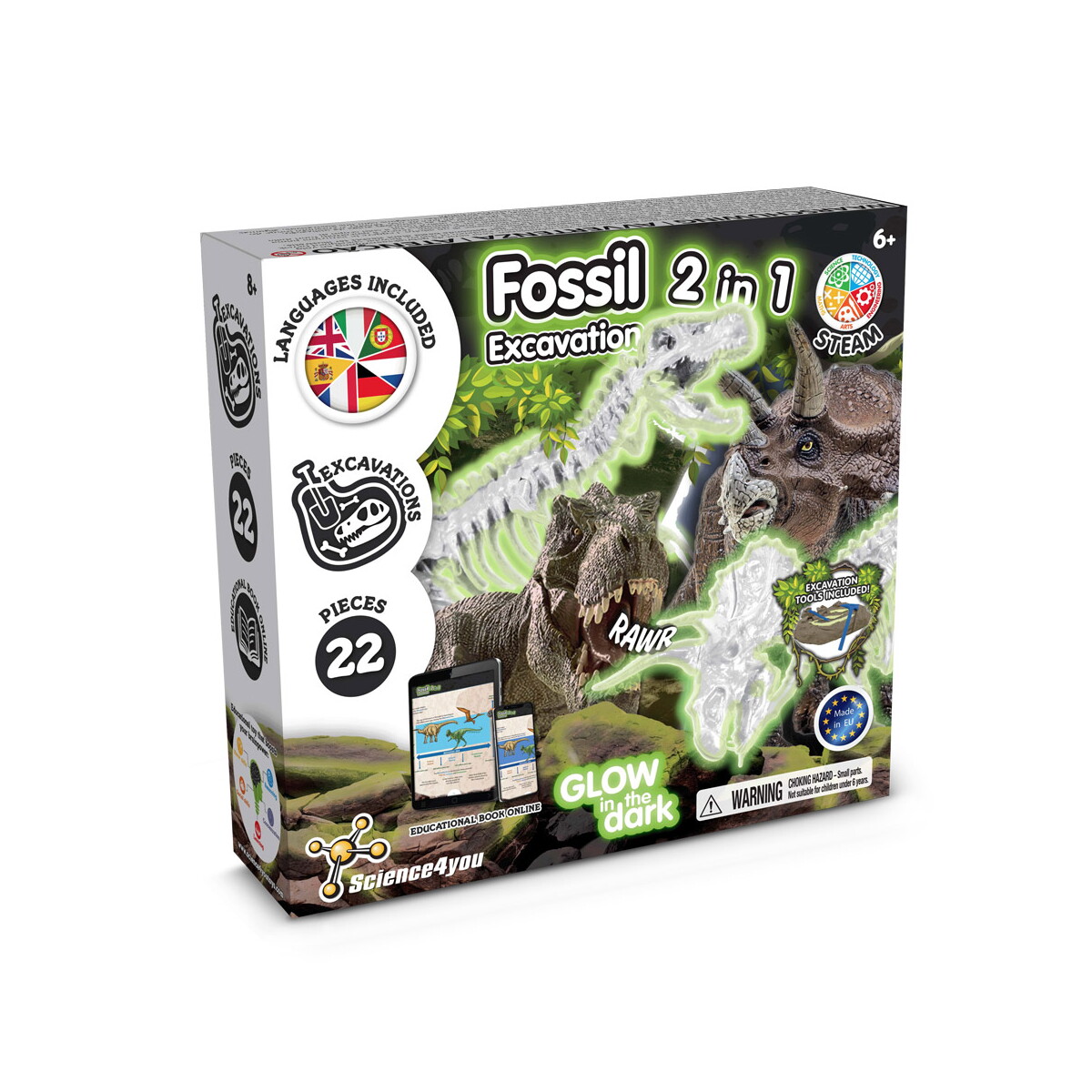 2 in 1 Fossil Excavation Kit II. Gra edukacyjna dostarczana z papierową torebką prezentową (90 g/m²), wykonany z materiałów z certyfikatem FSC™ i innych kontrolowanych materiałów - Biała 35824_106