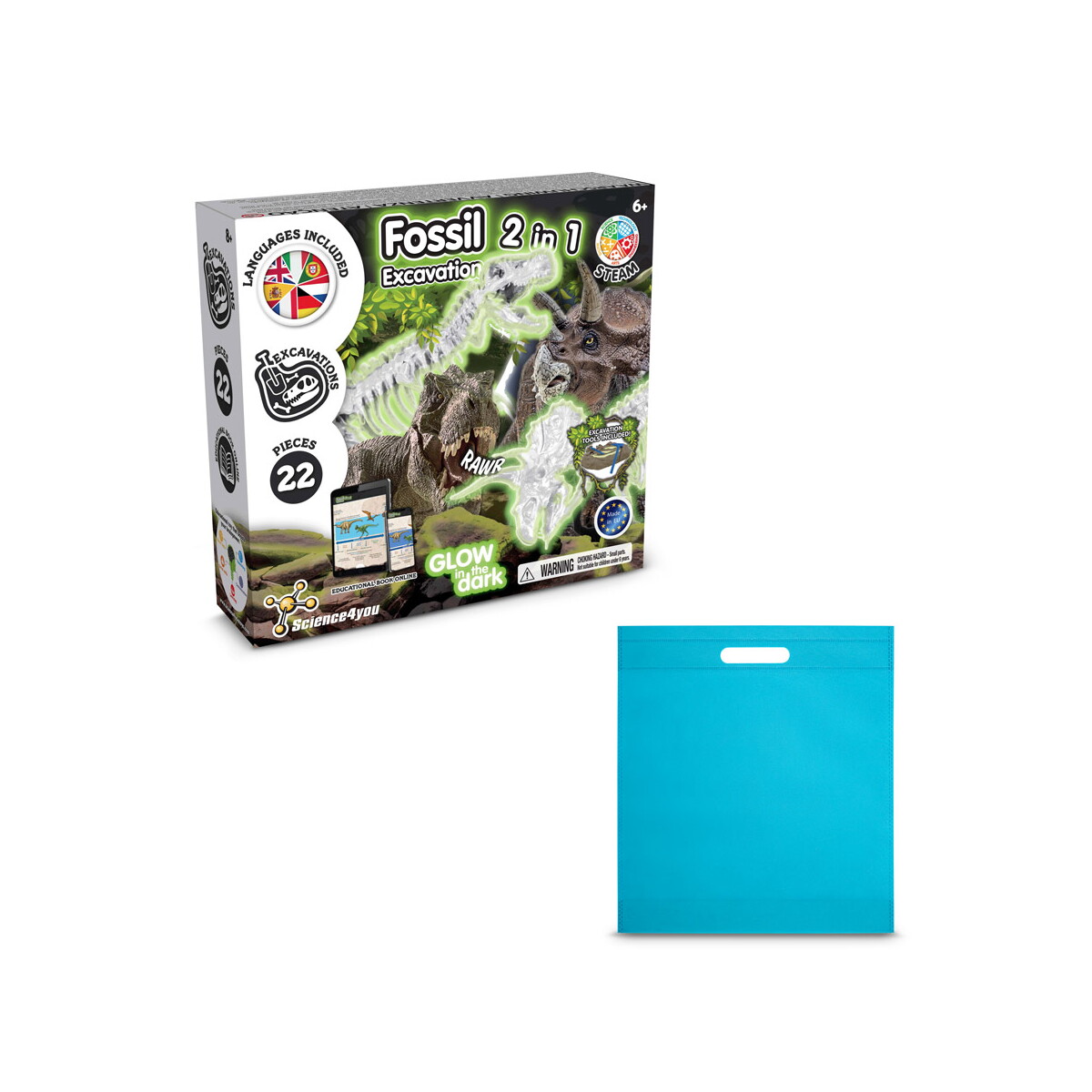 2 in 1 Fossil Excavation Kit IV. Gra edukacyjna dostarczany z torebką prezentową z włókniny (80 g/m²) - Błękitną 35826_124