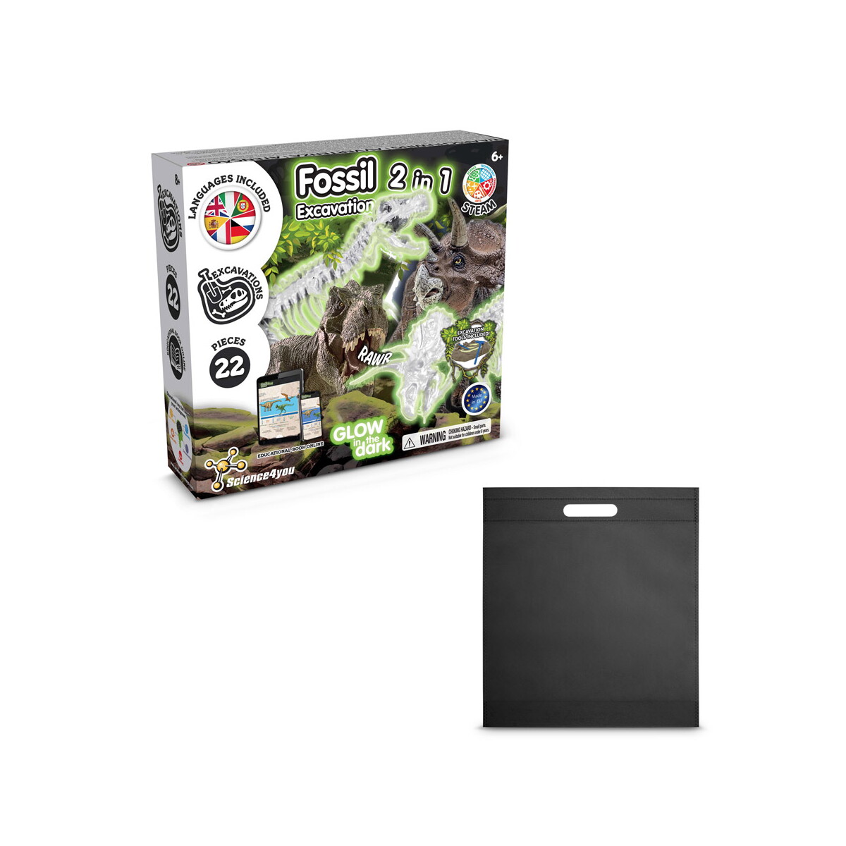 2 in 1 Fossil Excavation Kit IV. Gra edukacyjna dostarczany z torebką prezentową z włókniny (80 g/m²) - Czarna 35826_103