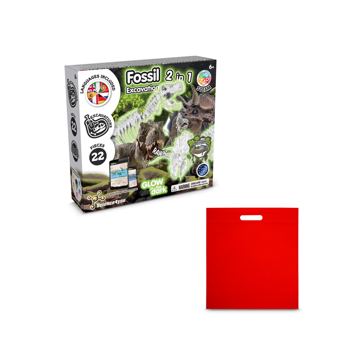 2 in 1 Fossil Excavation Kit IV. Gra edukacyjna dostarczany z torebką prezentową z włókniny (80 g/m²) - Czerwona 35826_105