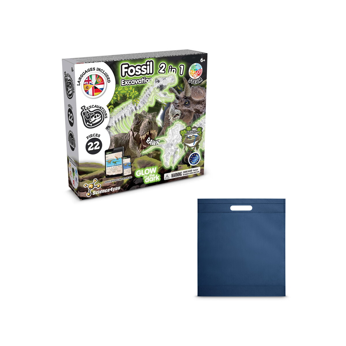 2 in 1 Fossil Excavation Kit IV. Gra edukacyjna dostarczany z torebką prezentową z włókniny (80 g/m²) - Granatowa 35826_104