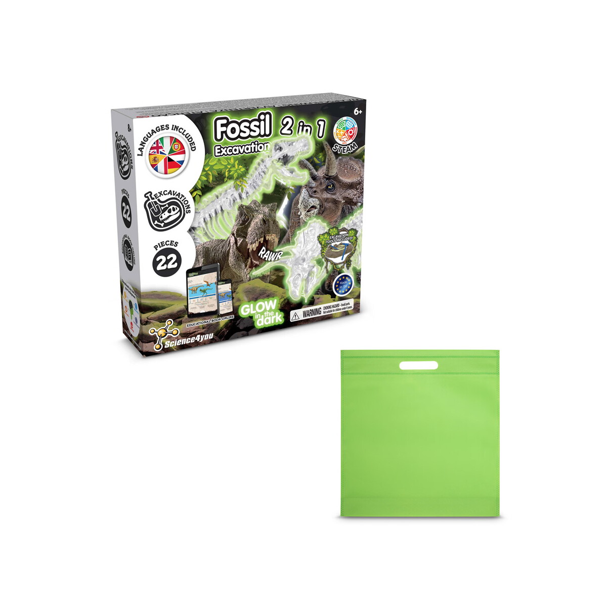 2 in 1 Fossil Excavation Kit IV. Gra edukacyjna dostarczany z torebką prezentową z włókniny (80 g/m²) - Jasno zielona 35826_119
