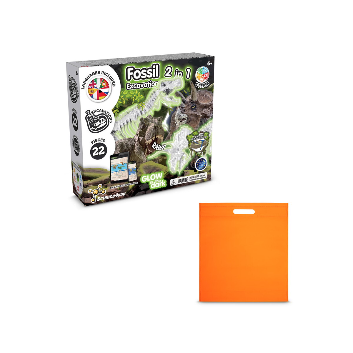 2 in 1 Fossil Excavation Kit IV. Gra edukacyjna dostarczany z torebką prezentową z włókniny (80 g/m²) - pomarańczowa 35826_128