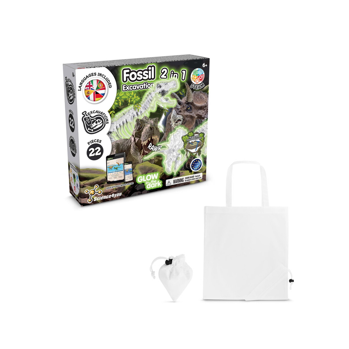 2 in 1 Fossil Excavation Kit V. Gra edukacyjna dostarczany ze składaną torbą prezentową 190T - Biała 35827_106