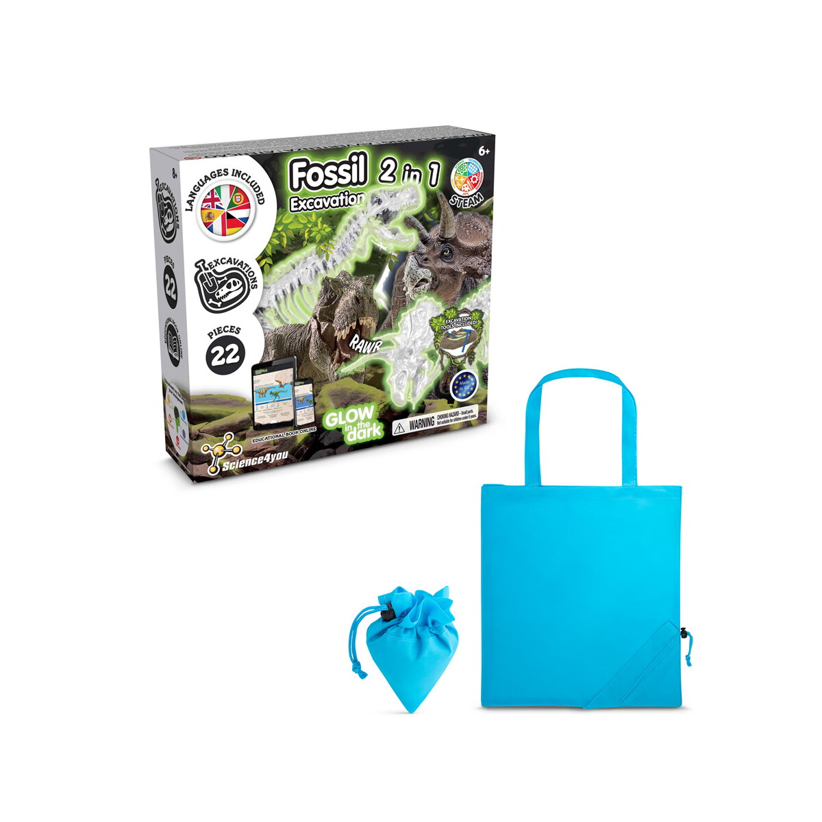 2 in 1 Fossil Excavation Kit V. Gra edukacyjna dostarczany ze składaną torbą prezentową 190T - Błękitną 35827_124
