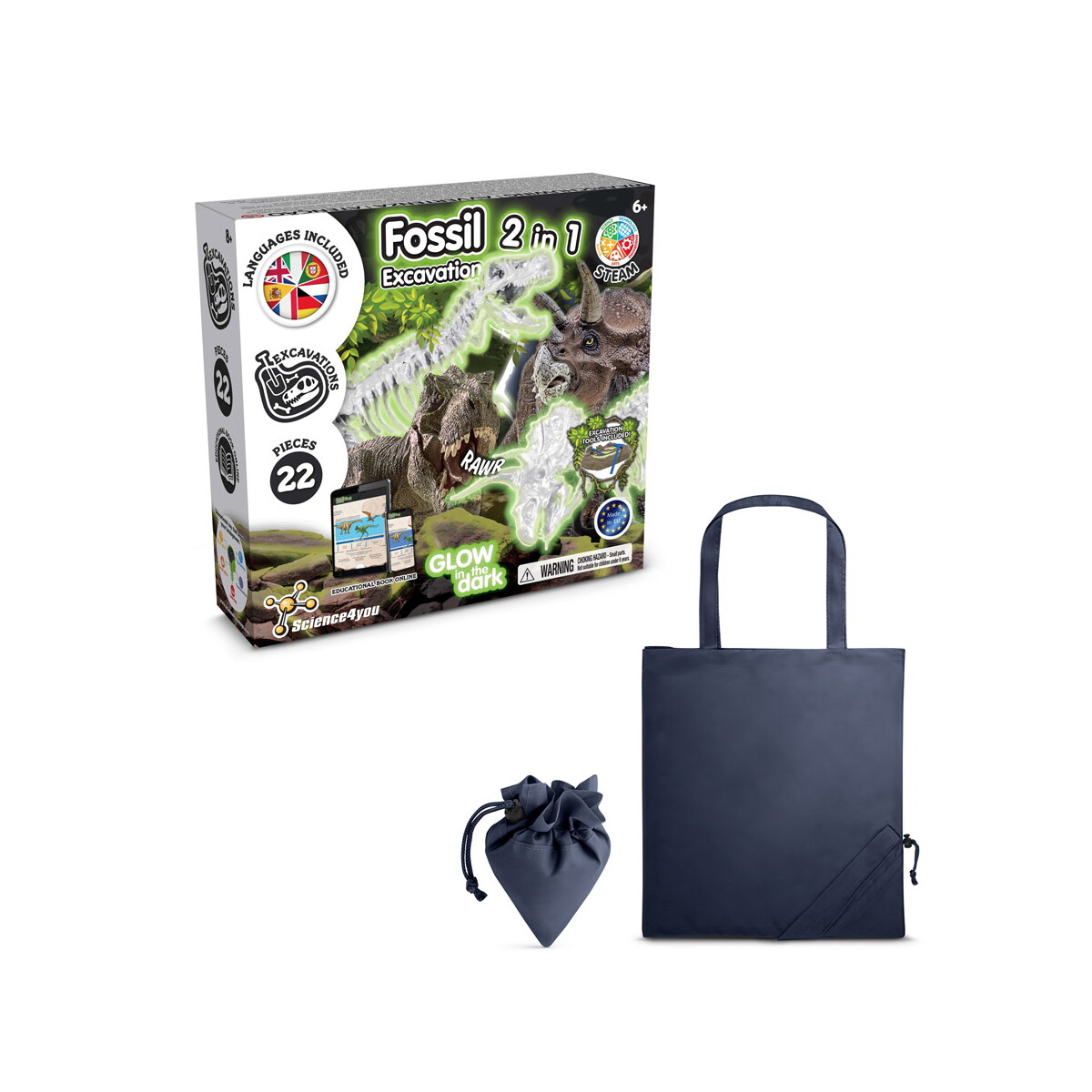 2 in 1 Fossil Excavation Kit V. Gra edukacyjna dostarczany ze składaną torbą prezentową 190T - Granatowa 35827_134