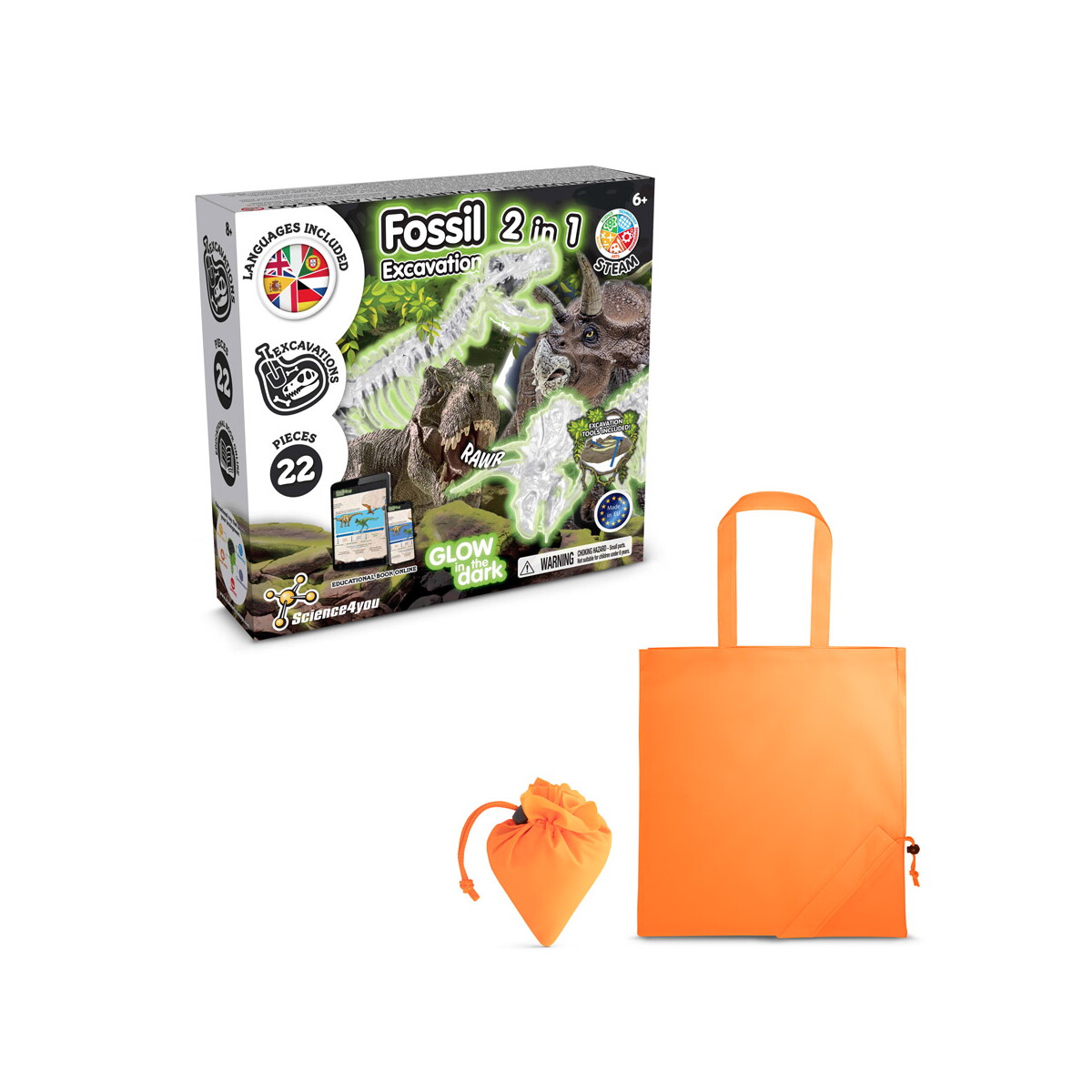 2 in 1 Fossil Excavation Kit V. Gra edukacyjna dostarczany ze składaną torbą prezentową 190T - Pomarańczowa 35827_128