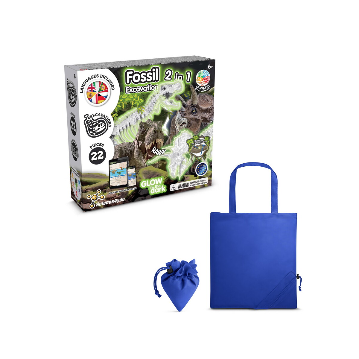 2 in 1 Fossil Excavation Kit V. Gra edukacyjna dostarczany ze składaną torbą prezentową 190T - szafirową 35827_114