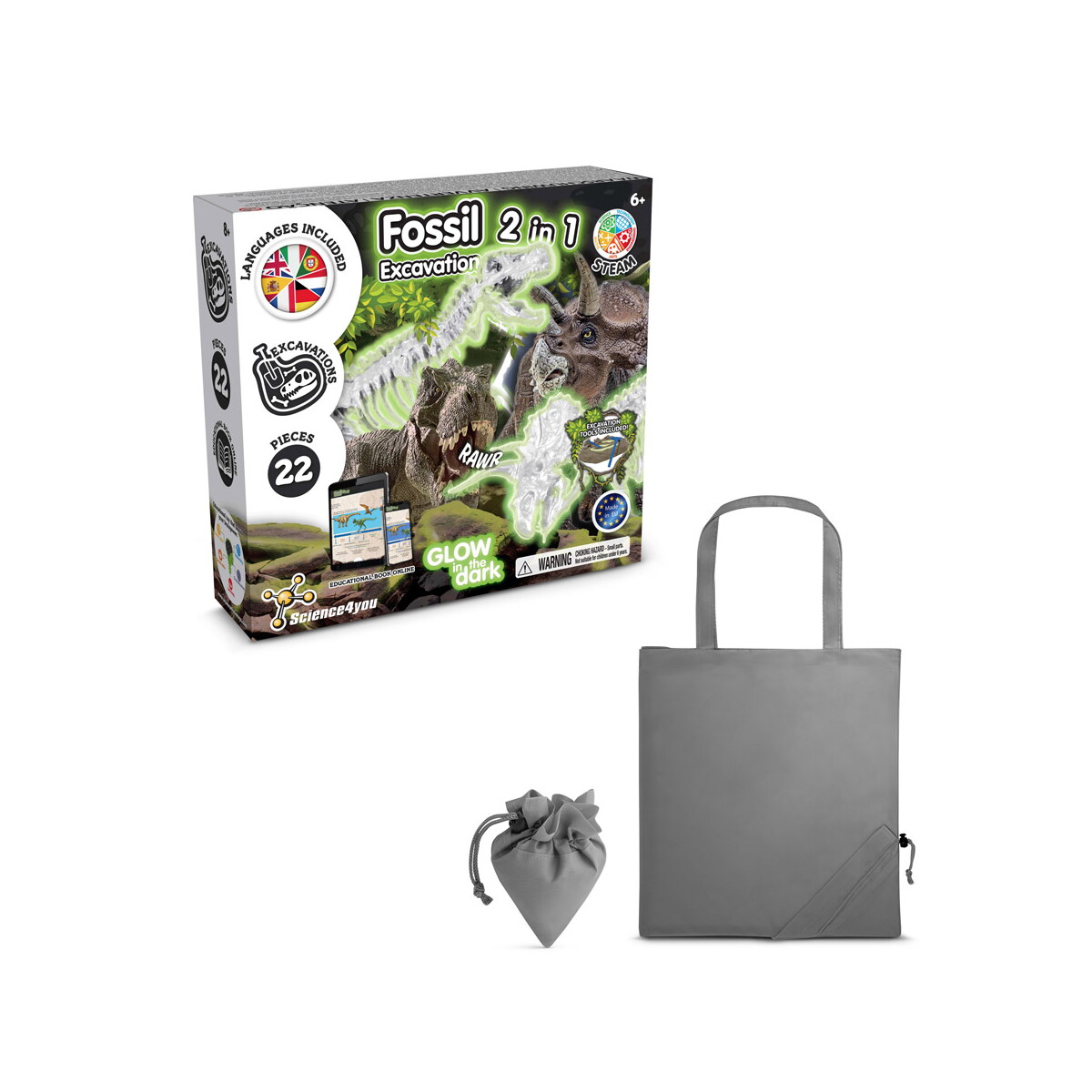 2 in 1 Fossil Excavation Kit V. Gra edukacyjna dostarczany ze składaną torbą prezentową 190T - Szara 35827_113