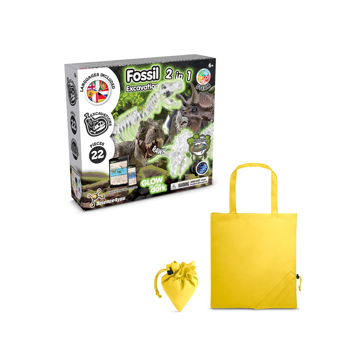 2 in 1 Fossil Excavation Kit V. Gra edukacyjna dostarczany ze składaną torbą prezentową 190T - żółtą 35827_108