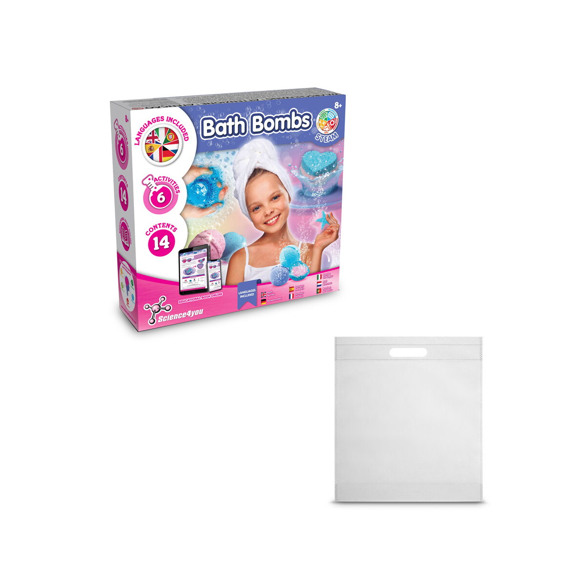 Bath Bombs Kit IV. Gra edukacyjna dostarczany z torebką prezentową z włókniny (80 g/m²) - Biała 35840_106