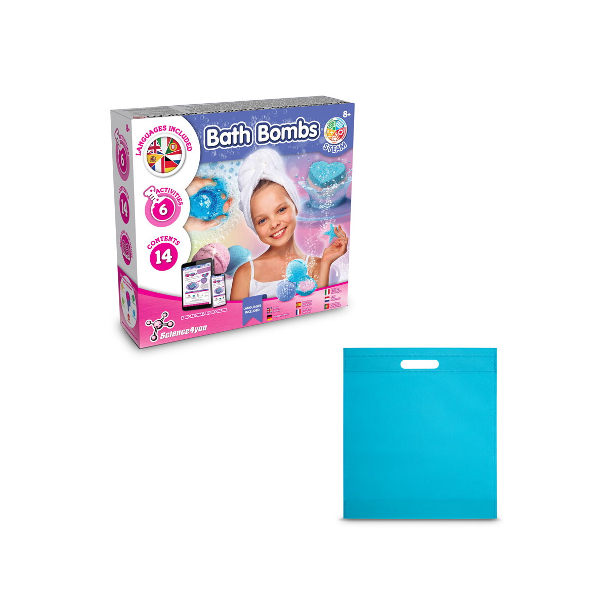 Bath Bombs Kit IV. Gra edukacyjna dostarczany z torebką prezentową z włókniny (80 g/m²) - Błękitna 35840_124
