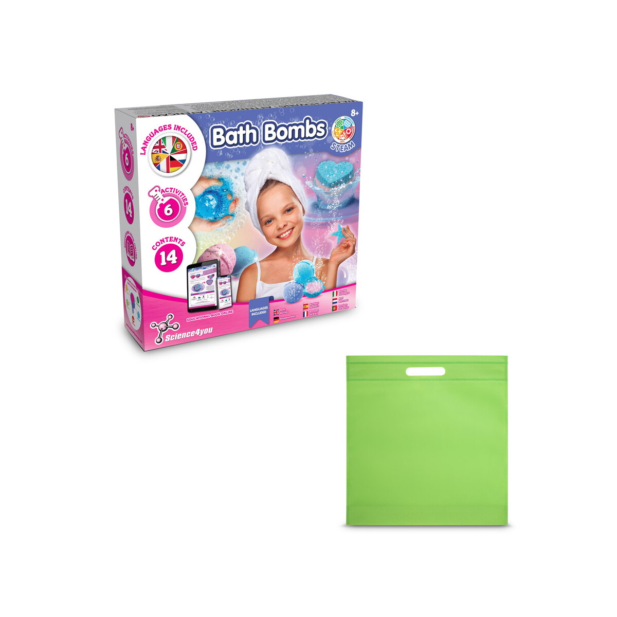 Bath Bombs Kit IV. Gra edukacyjna dostarczany z torebką prezentową z włókniny (80 g/m²) - Jasno zielona 35840_119