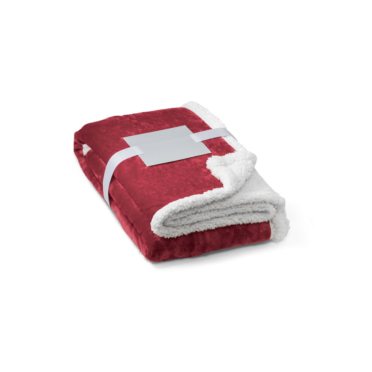 HEIDEN. Dwustronny polarowy koc (190 g/m²) z satynową wstążką i etykietą do personalizacji - Burgundski 99078_115