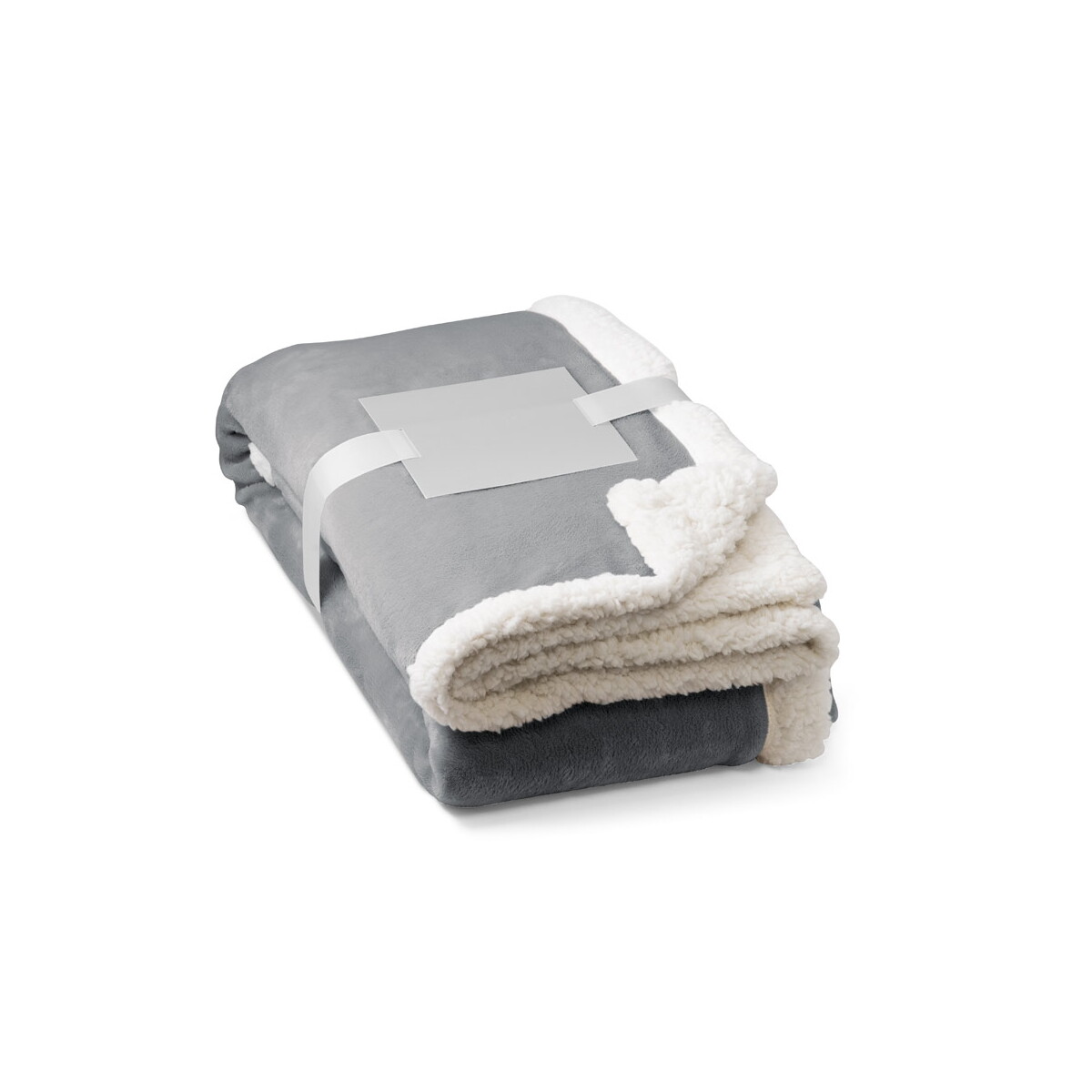 HEIDEN. Dwustronny polarowy koc (190 g/m²) z satynową wstążką i etykietą do personalizacji - Szary 99078_113