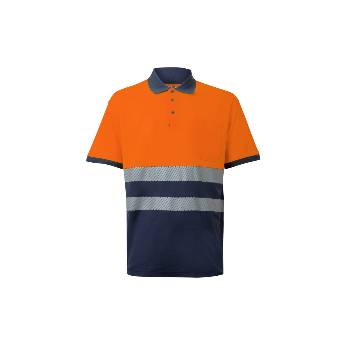 VL ACHELOUS. Dwukolorowa koszulka polo piqué (150 g/m²) z krótkim rękawem, z bawełny (55%) i poliestru (45%) - Granatowa/Pomarańczowa 36100_214