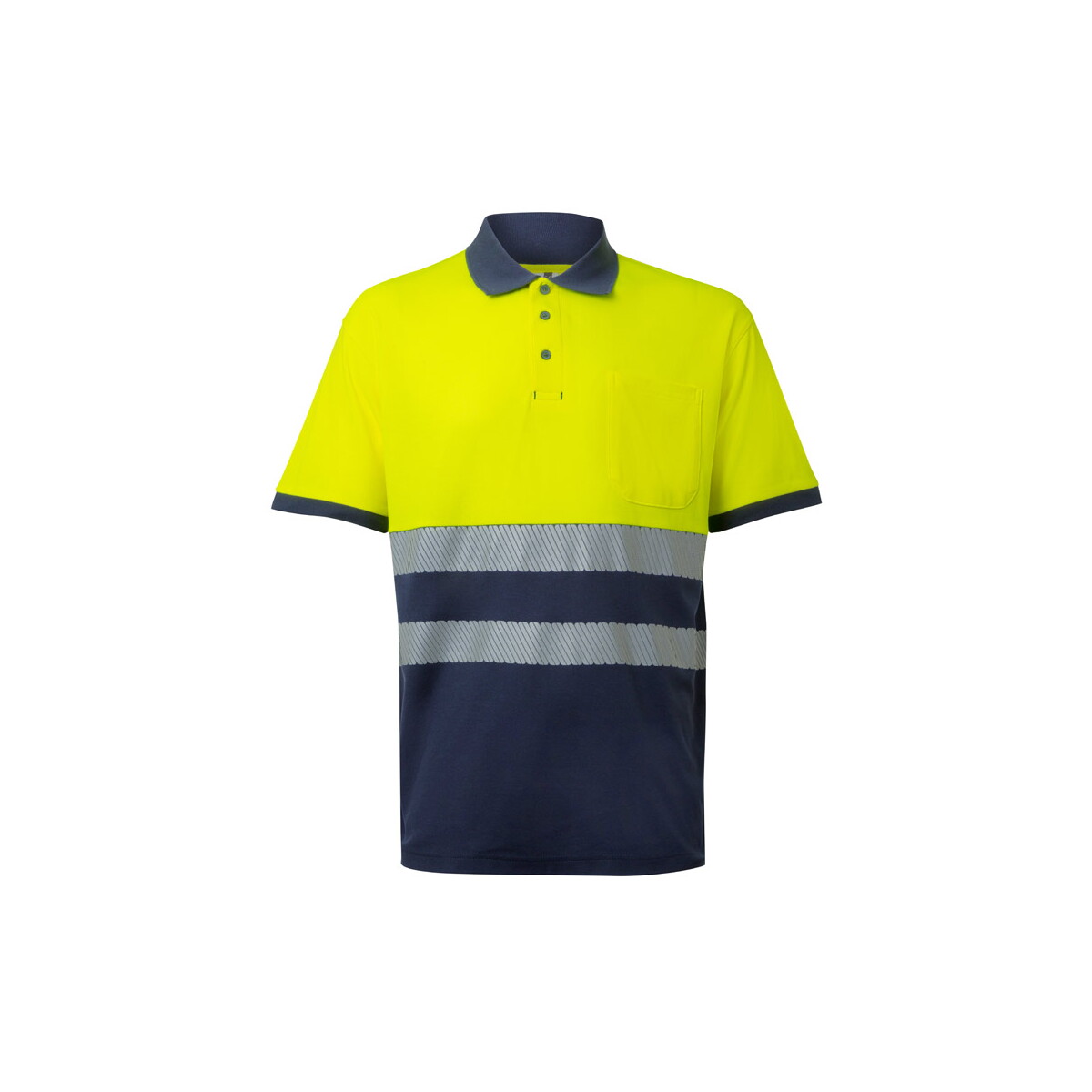 VL ACHELOUS. Dwukolorowa koszulka polo piqué (150 g/m²) z krótkim rękawem, z bawełny (55%) i poliestru (45%) - Granatowa/Żółta 36100_204