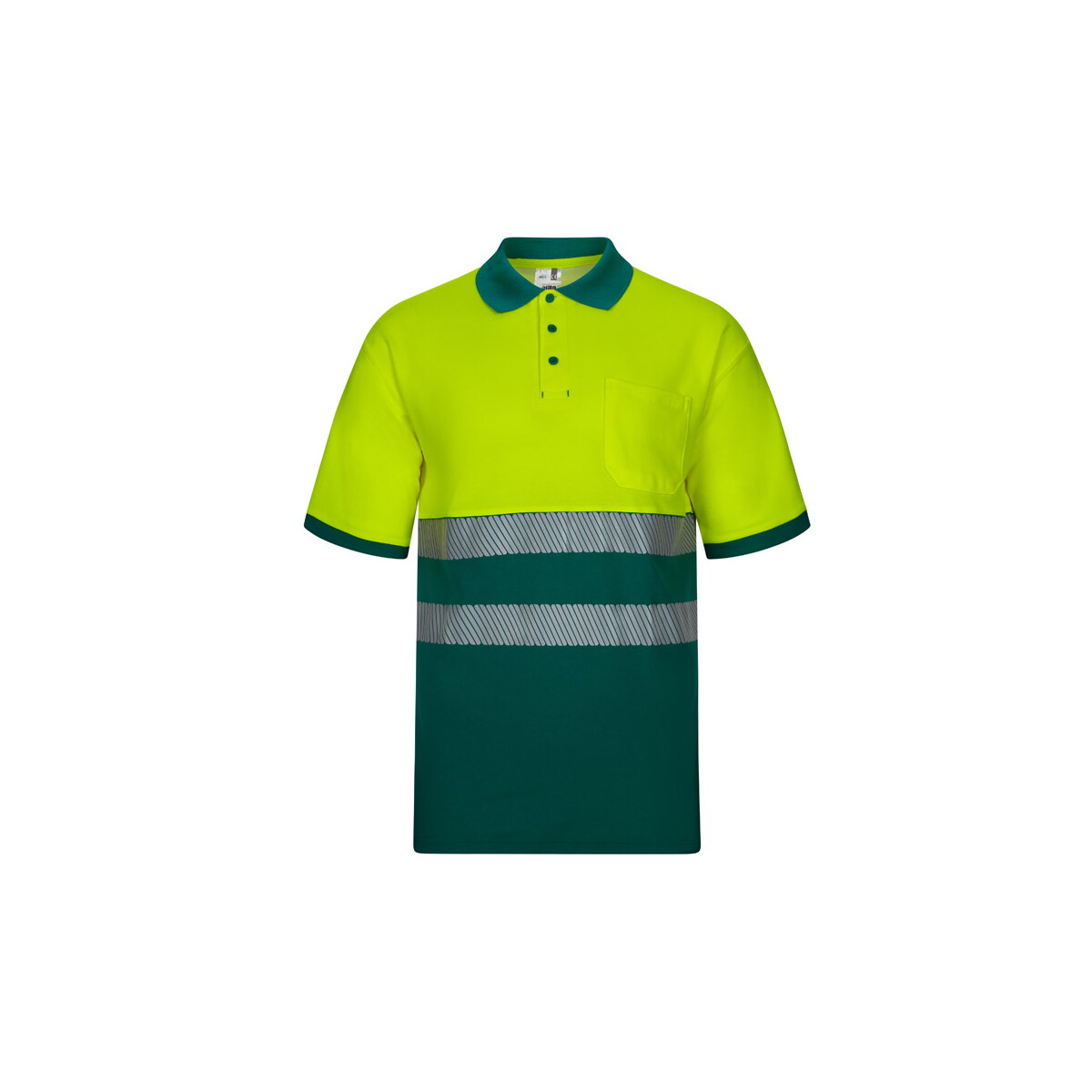 VL ACHELOUS. Dwukolorowa koszulka polo piqué (150 g/m²) z krótkim rękawem, z bawełny (55%) i poliestru (45%) - Zielono/Żółta 36100_209