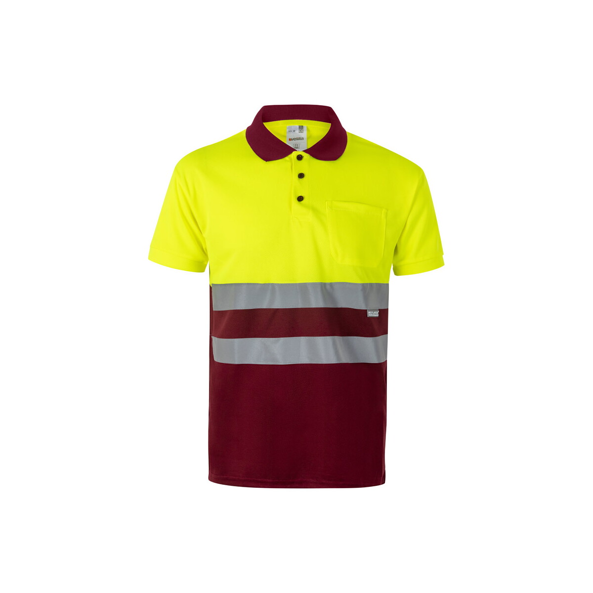 VL CUPID. Dwukolorowa koszulka polo w ptasie oczy (160 g/m²) z krótkimi rękawami, wykonana z poliestru (100%) - Burgund/Żółta 36063_225