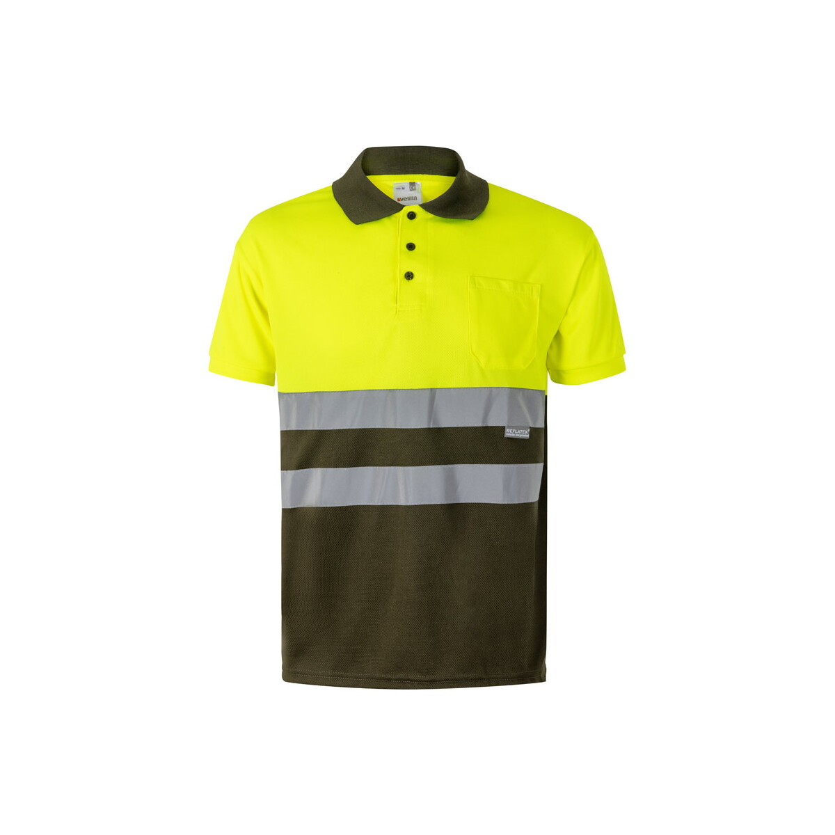 VL CUPID LARGE. Dwukolorowa koszulka polo w ptasie oczy (160 g/m²) z krótkim rękawem, poliester (100%) - Wojskowa zielona/Żółta 36065_219
