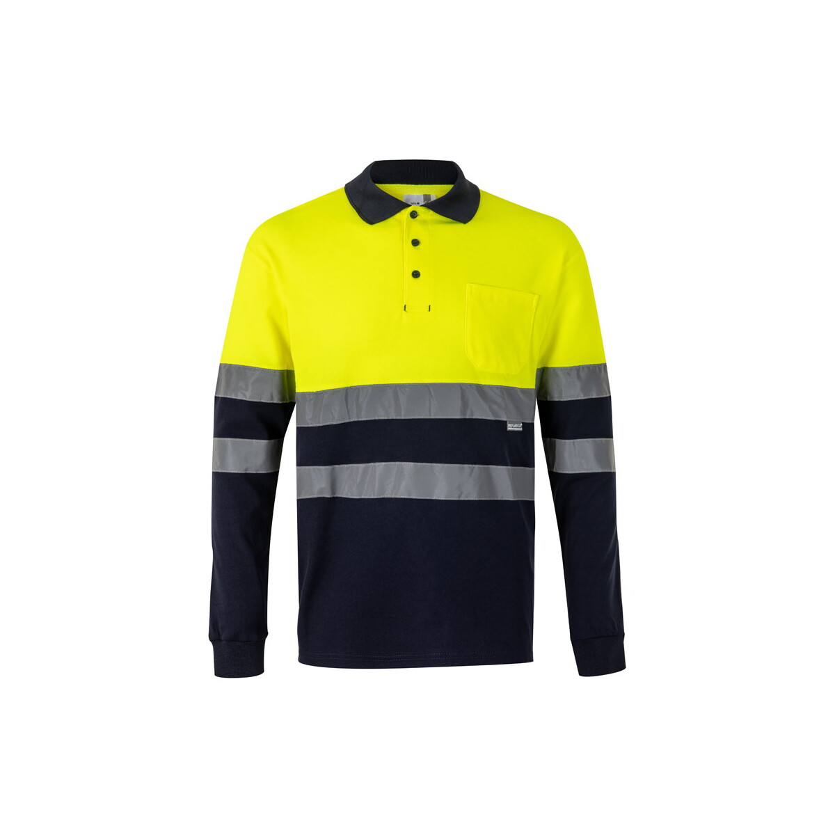 VL PLUTO. Dwukolorowa koszulka polo piqué (150 g/m²) z długim rękawem, z bawełny (55%) i poliestru (45%) - Granatowa/Żółta 36139_204