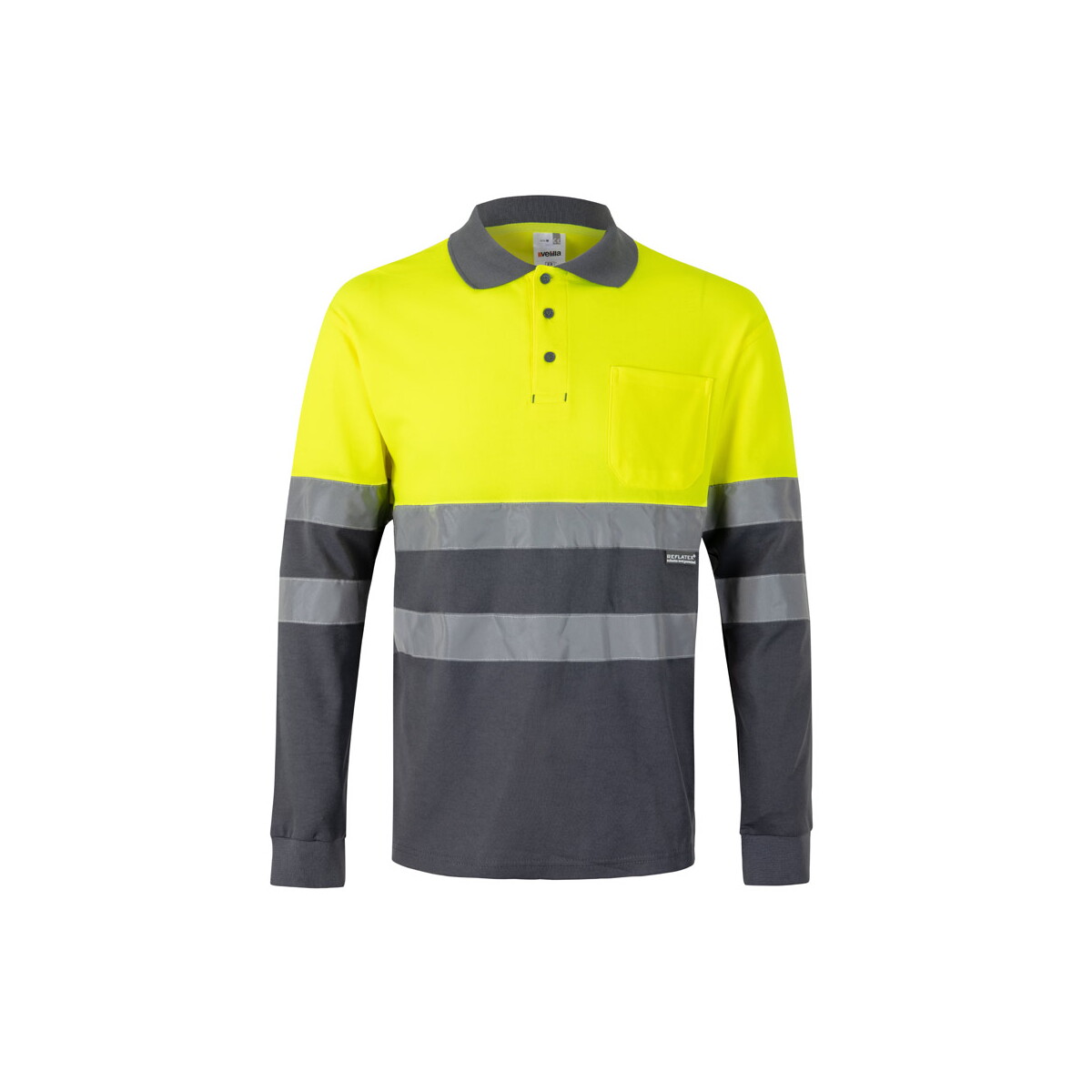 VL PLUTO LARGE. Dwukolorowa koszulka polo pikowana (150 g/m²) z długim rękawem, z bawełny (55%) i poliestru (45%) - Szara/Żółta 36140_207