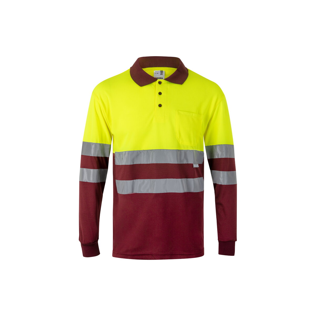 VL VULCAN. Dwukolorowa koszulka polo w ptasie oczy (160 g/m²) z długimi rękawami, z poliestru (100%) - Burgund/Żółta 36067_225