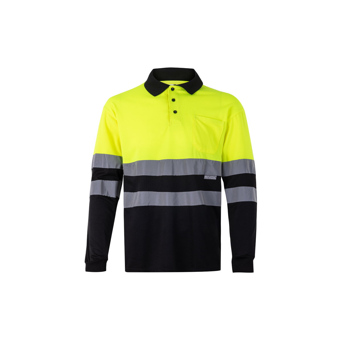 VL VULCAN. Dwukolorowa koszulka polo w ptasie oczy (160 g/m²) z długimi rękawami, z poliestru (100%) - Czarna/Żółta 36067_203