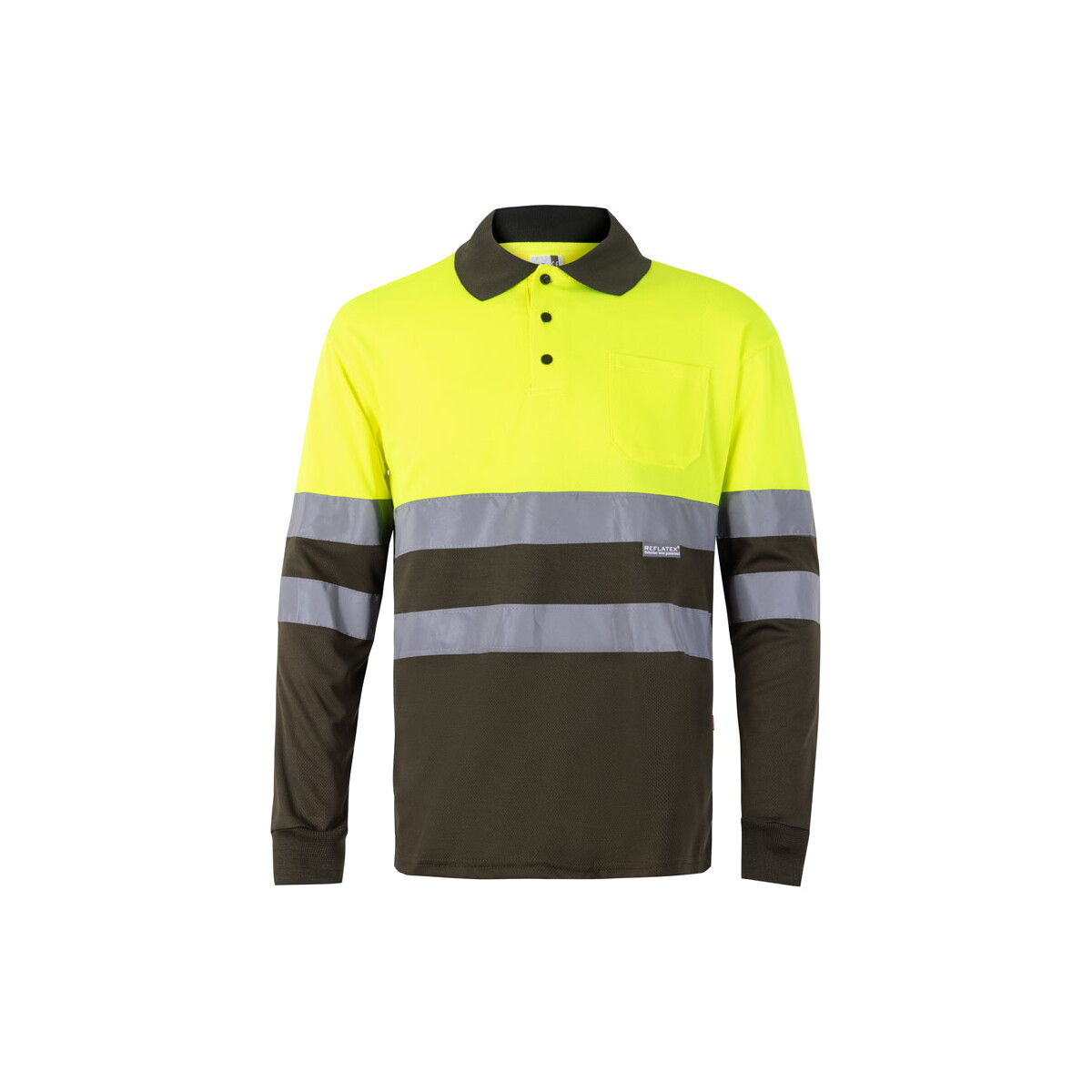 VL VULCAN. Dwukolorowa koszulka polo w ptasie oczy (160 g/m²) z długimi rękawami, z poliestru (100%) - Wojskowa zielona/Żółta 36067_219