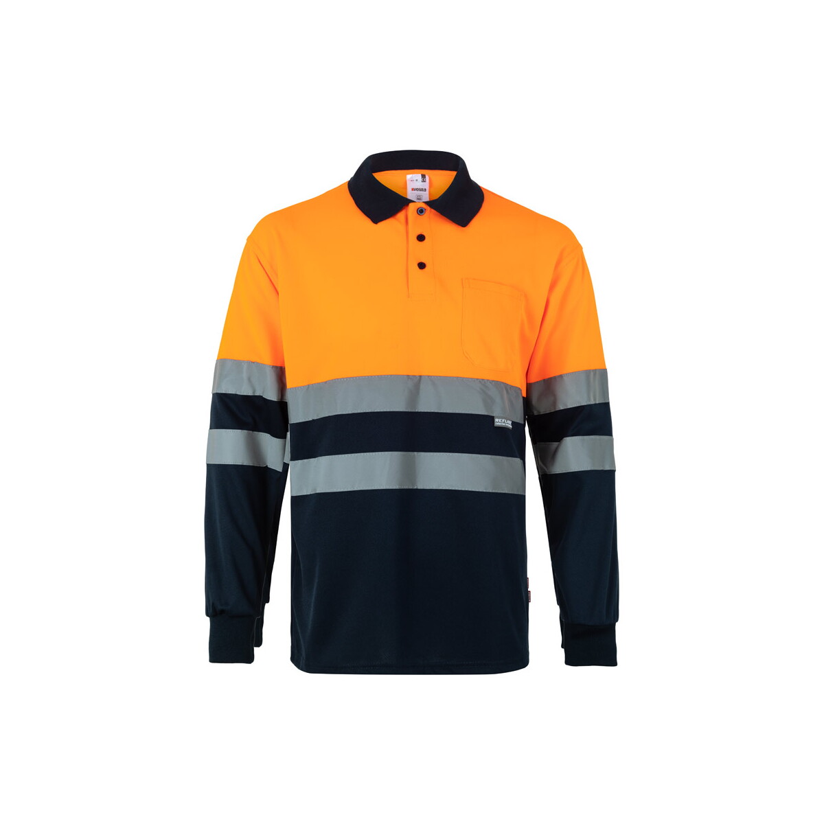 VL VULCAN LARGE. Dwukolorowa koszulka polo w ptasie oczy (160 g/m²) z długim rękawem, poliester (100%) - Granatowa/Pomarańczowa 36069_214