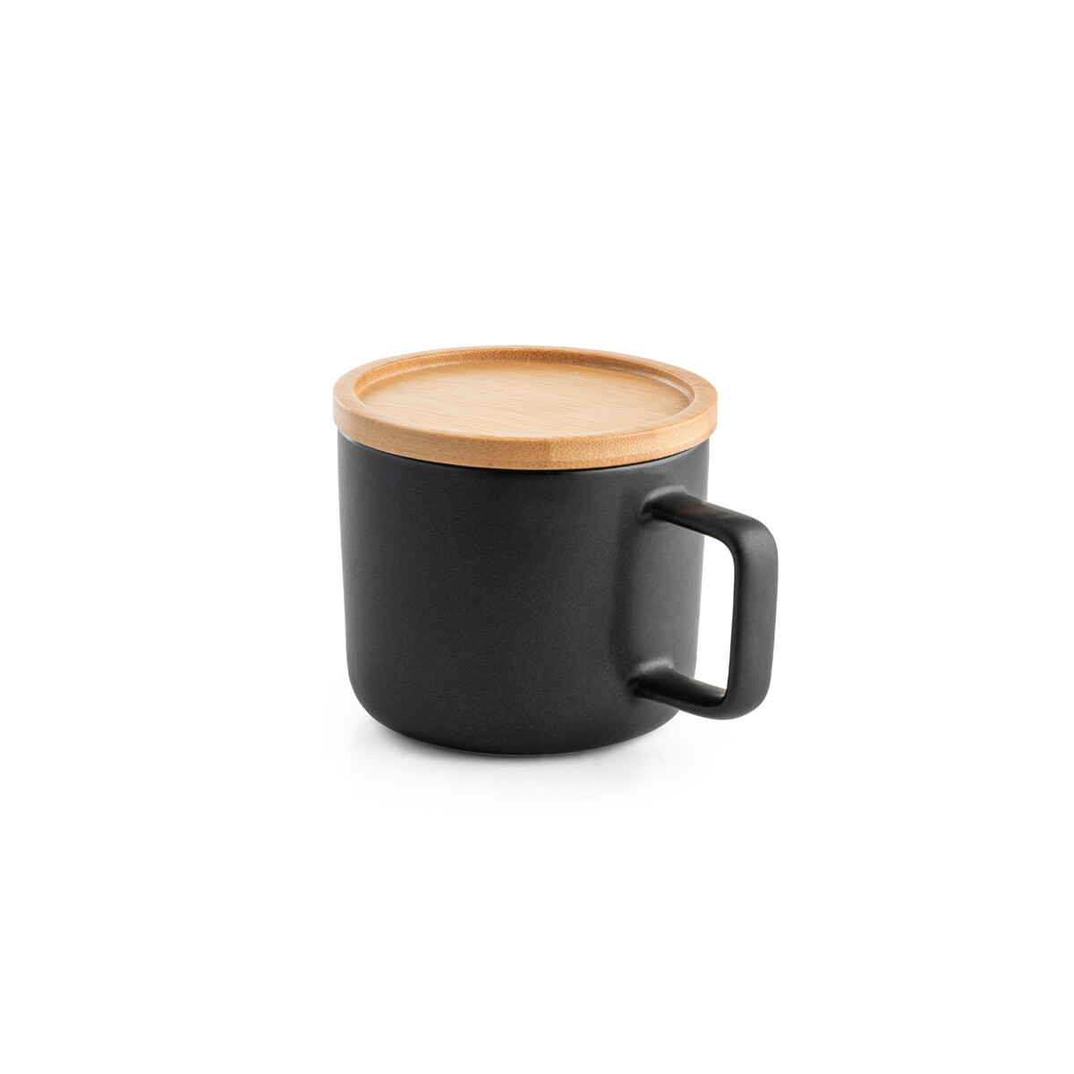 FANGIO. Kubek ceramiczny z bambusową podstawą i pokrywką 230 mL - Czarny 94251_103