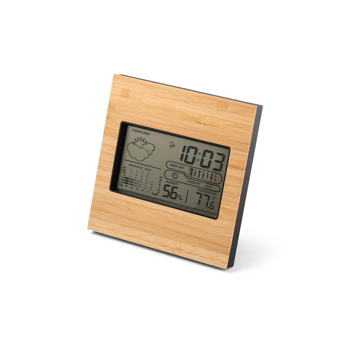 BROMLEY. Biurkowa stacja pogodowa z ekranem LCD z ABS i bambusa - Czarna 97099_103