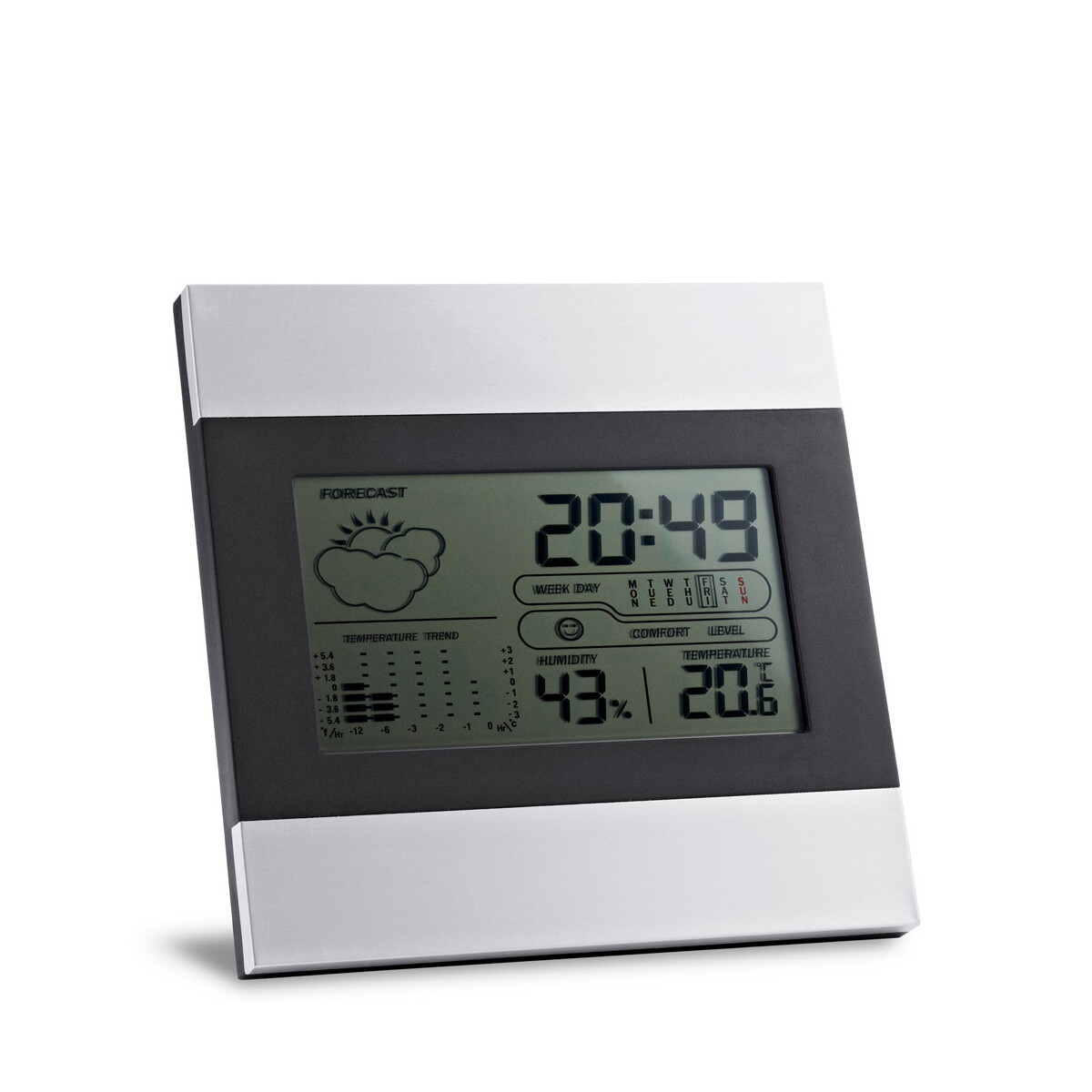 DENE. Biurkowa stacja pogodowa z ekranem LCD z aluminium i ABS - Satynowy srebrna 97070_127