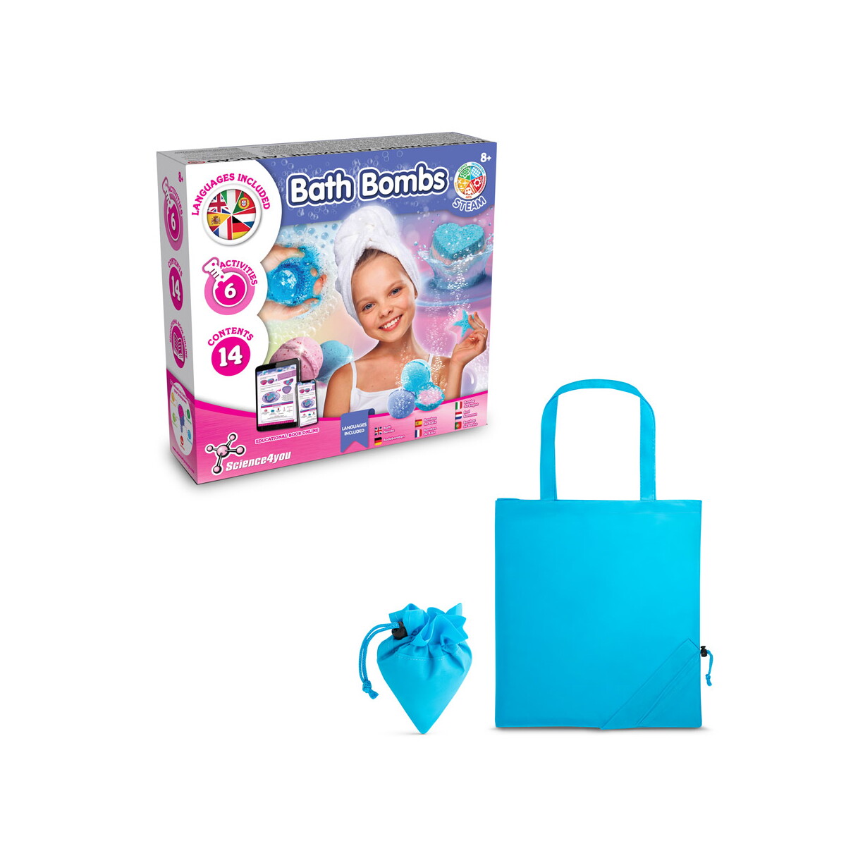 Bath Bombs Kit V. Gra edukacyjna dostarczany ze składaną torbą prezentową 190T - błękitną 35841_124