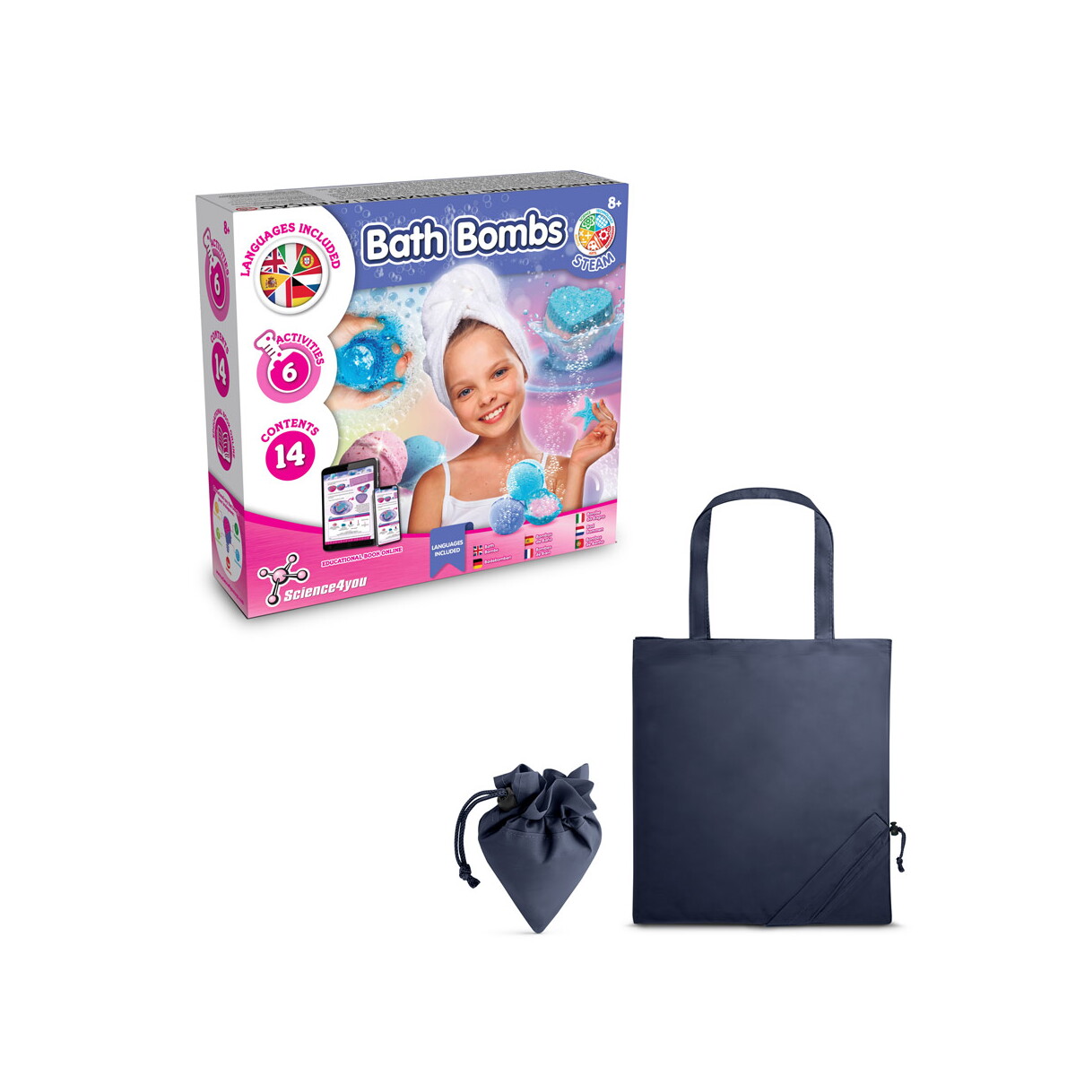 Bath Bombs Kit V. Gra edukacyjna dostarczany ze składaną torbą prezentową 190T - granatową 35841_134