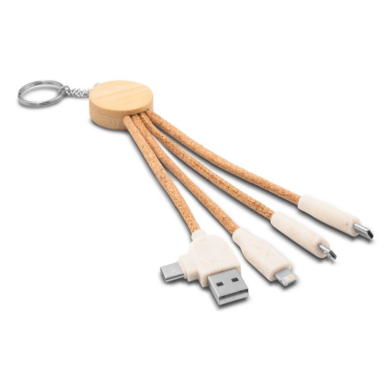 Korkowy kabel do ładowania B'RIGHT, bambusowy element, brelok do kluczy | Antez - neutralny V1294-00_AAA01