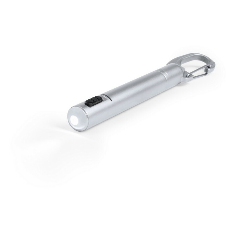 Latarka 1 LED, długopis i karabińczyk - srebrne V8735-32_AAA01
