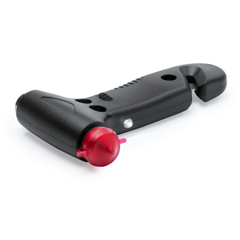 Młotek bezpieczeństwa, przecinak do pasów, latarka 1 LED - czarna V8769-03_AAA01