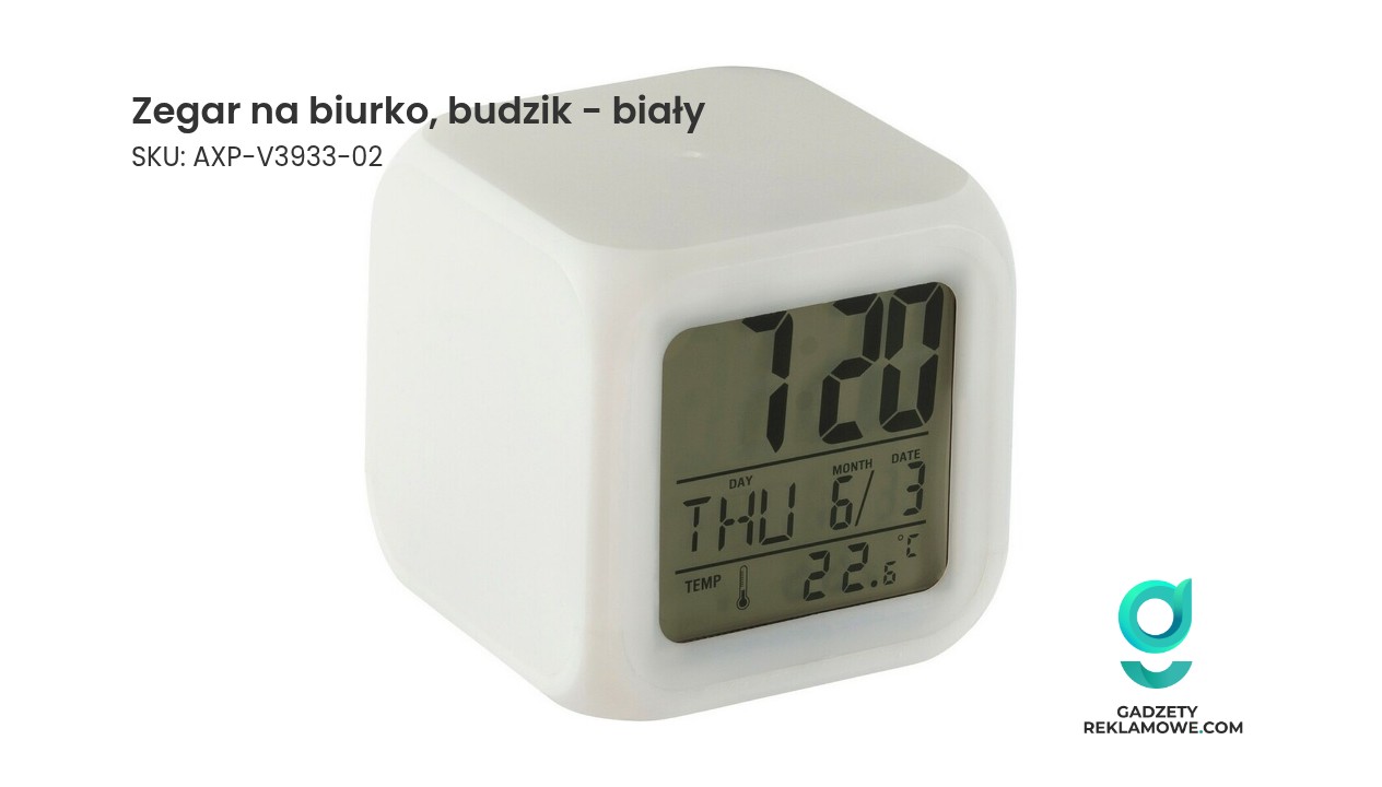 Biały budzik na biurko