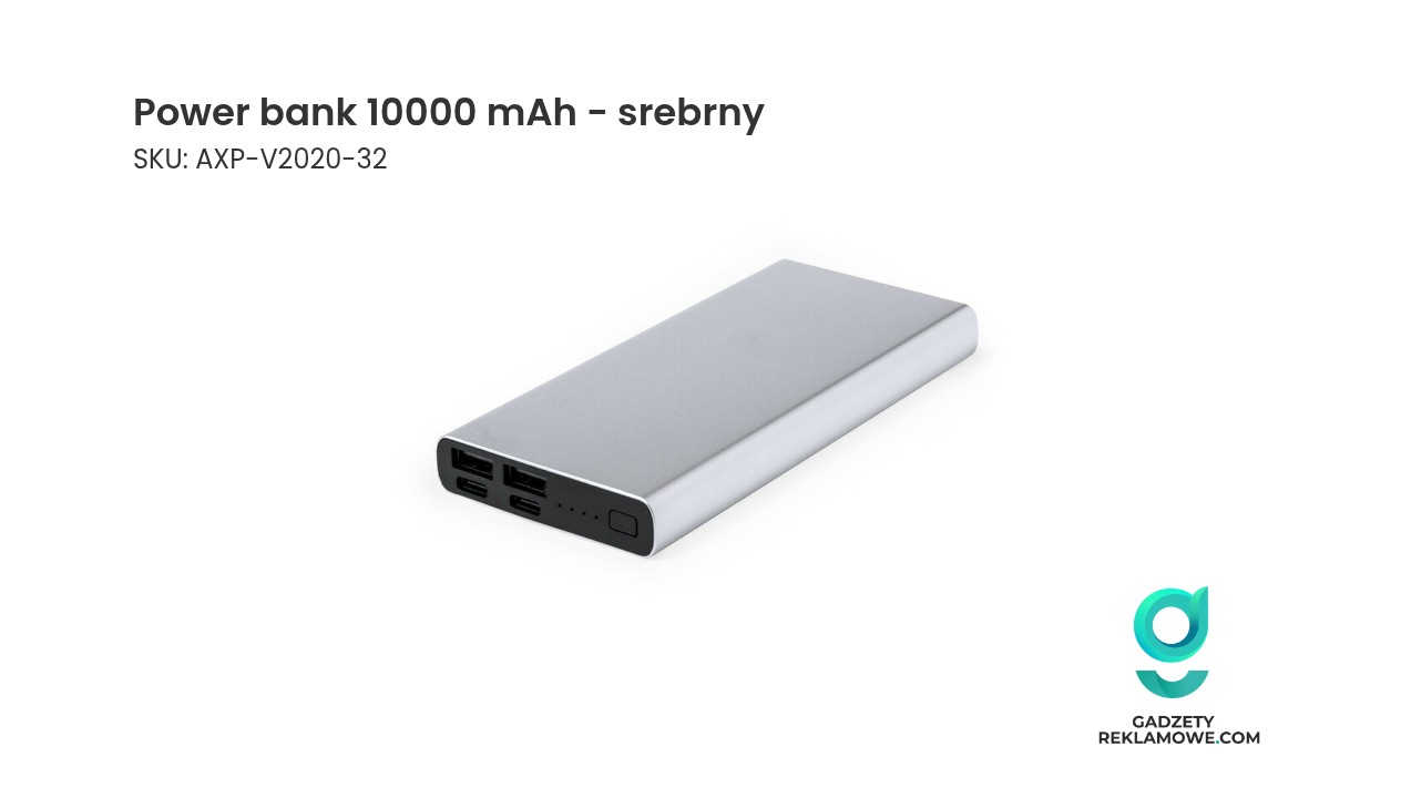 Power bank 10000 mAh koloru srebrnego