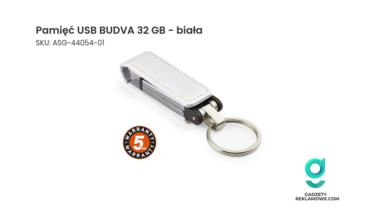 Biała pamięć USB BUDVA o pojemności 32 GB