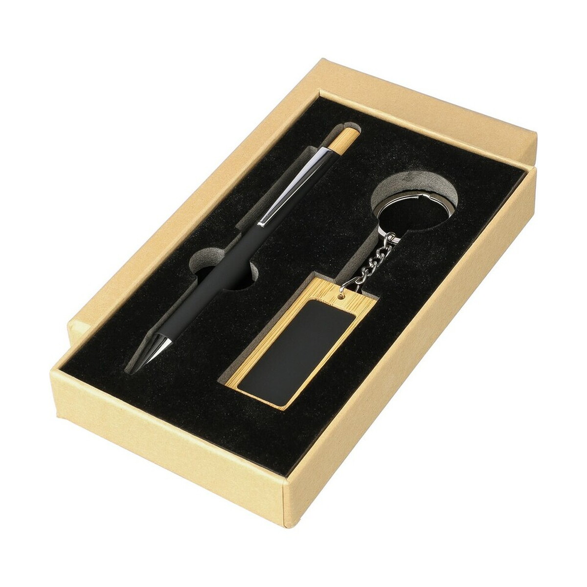 Długopisy bambusowe z logo – zestaw upominkowy, długopis, brelok – czarny VA593-03_AAA03 Zestaw upominkowy, długopis, brelok - czarny VA593-03_AAA03
