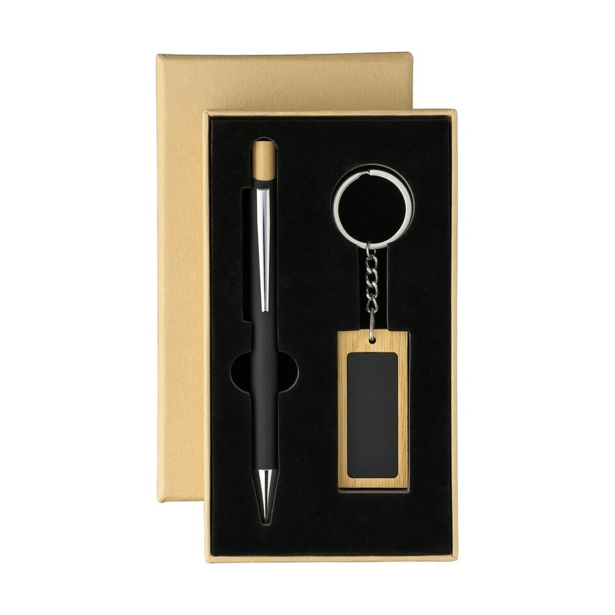 Długopisy bambusowe z logo – zestaw upominkowy, długopis, brelok – czarny VA593-03_AAB01 Zestaw upominkowy, długopis, brelok - czarny VA593-03_AAB01