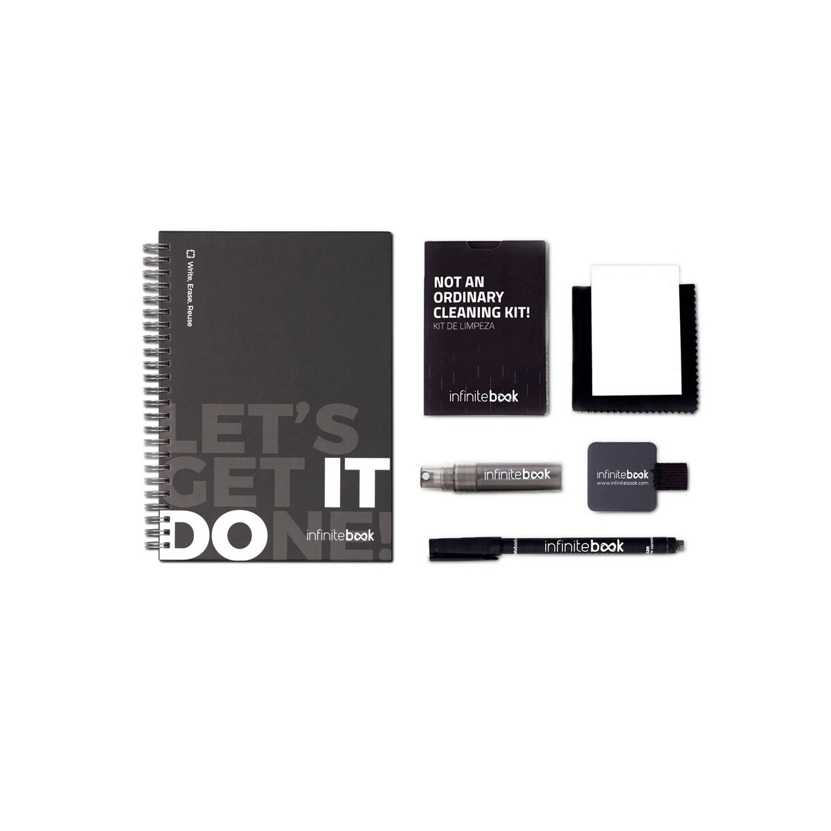 Notatniki z logo – starter kit infinitebook. zestaw „infinitebook” w twardej oprawie, 1 zestaw do czyszczenia, 1 marker i 1 uchwyt na długopis – czarny 33211_103-c STARTER KIT INFINITEBOOK. Zestaw „Infinitebook” w twardej oprawie, 1 zestaw do czyszczenia, 1 marker i 1 uchwyt na długopis - czarny 33211_103-c