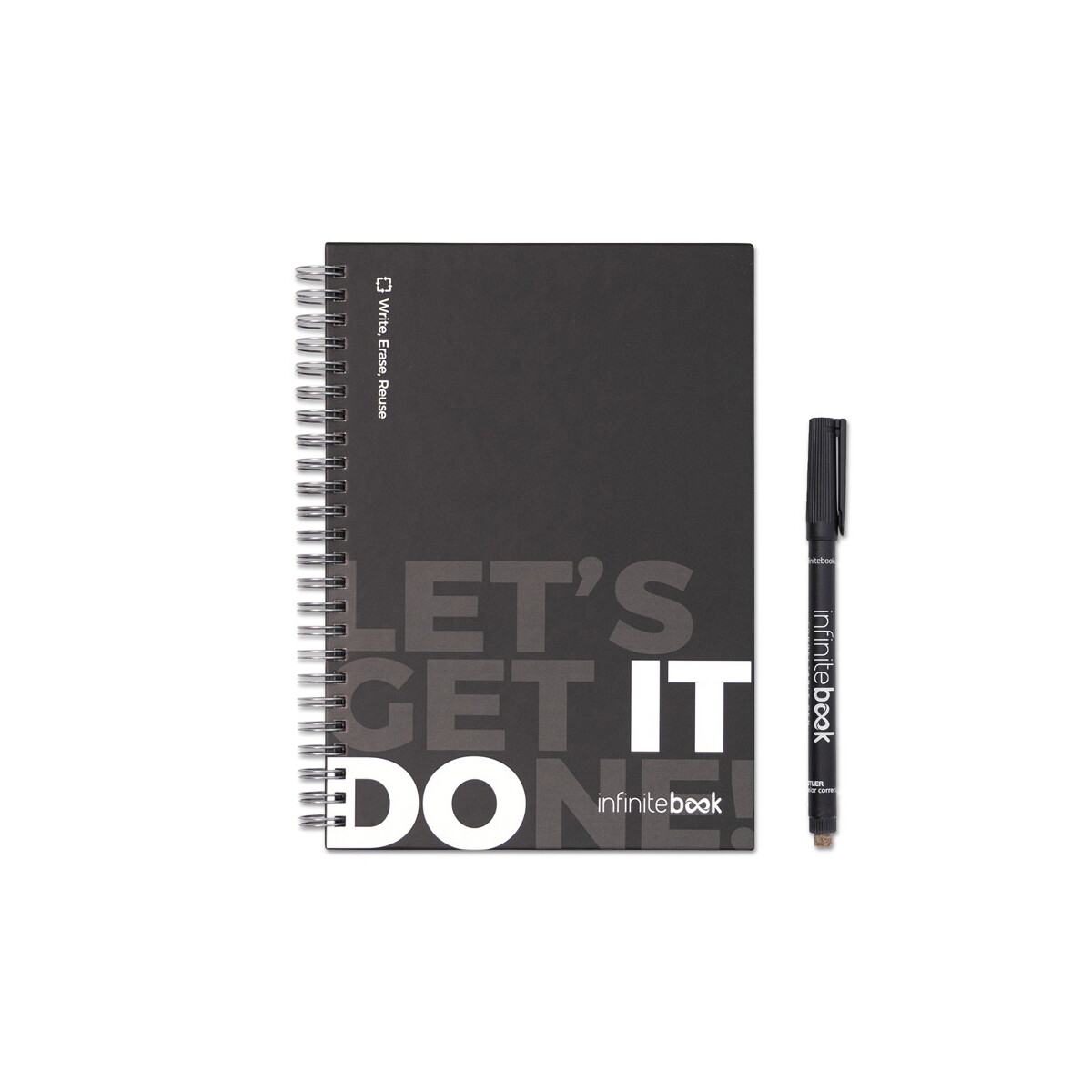 STARTER KIT INFINITEBOOK. Zestaw „Infinitebook” w twardej oprawie, 1 zestaw do czyszczenia, 1 marker i 1 uchwyt na długopis - czarny 33211_103