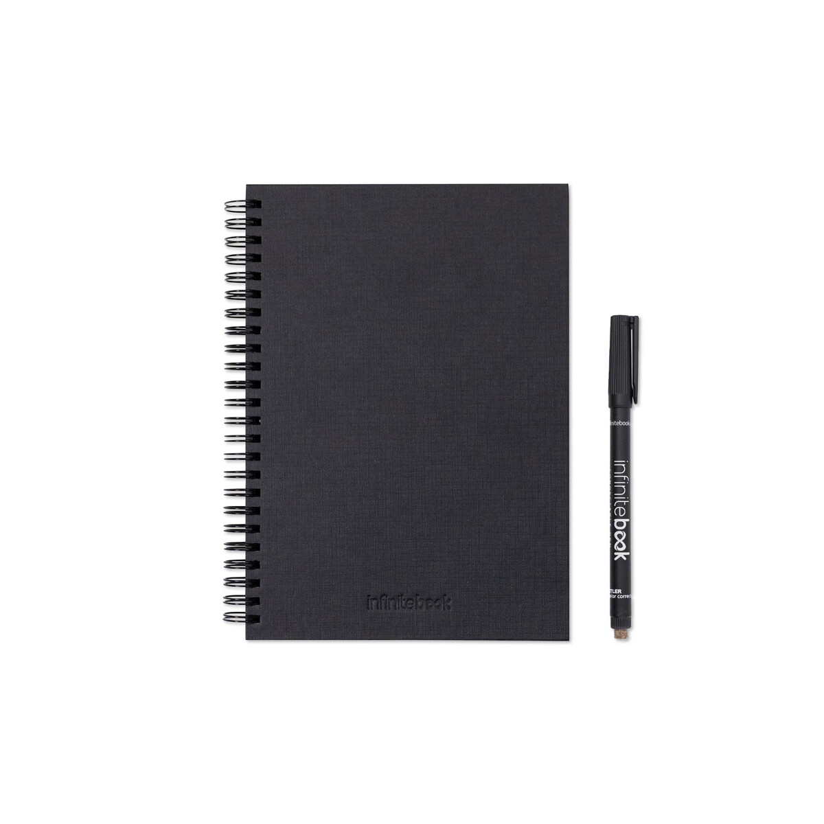 STARTER KIT INFINITEBOOK A5 PLANNER TEXTURE. Zestaw zawierający „Infinitebook” w twardej oprawie, 1 zestaw do czyszczenia, 1 marker i 1 uchwyt na długopis - Czarny 33210_103