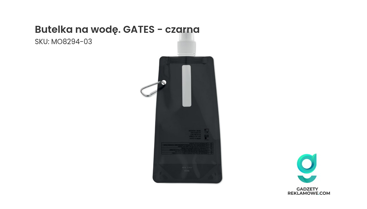 Butelka na wodę. GATES - czarna Butelka na wodę GATES koloru czarnego